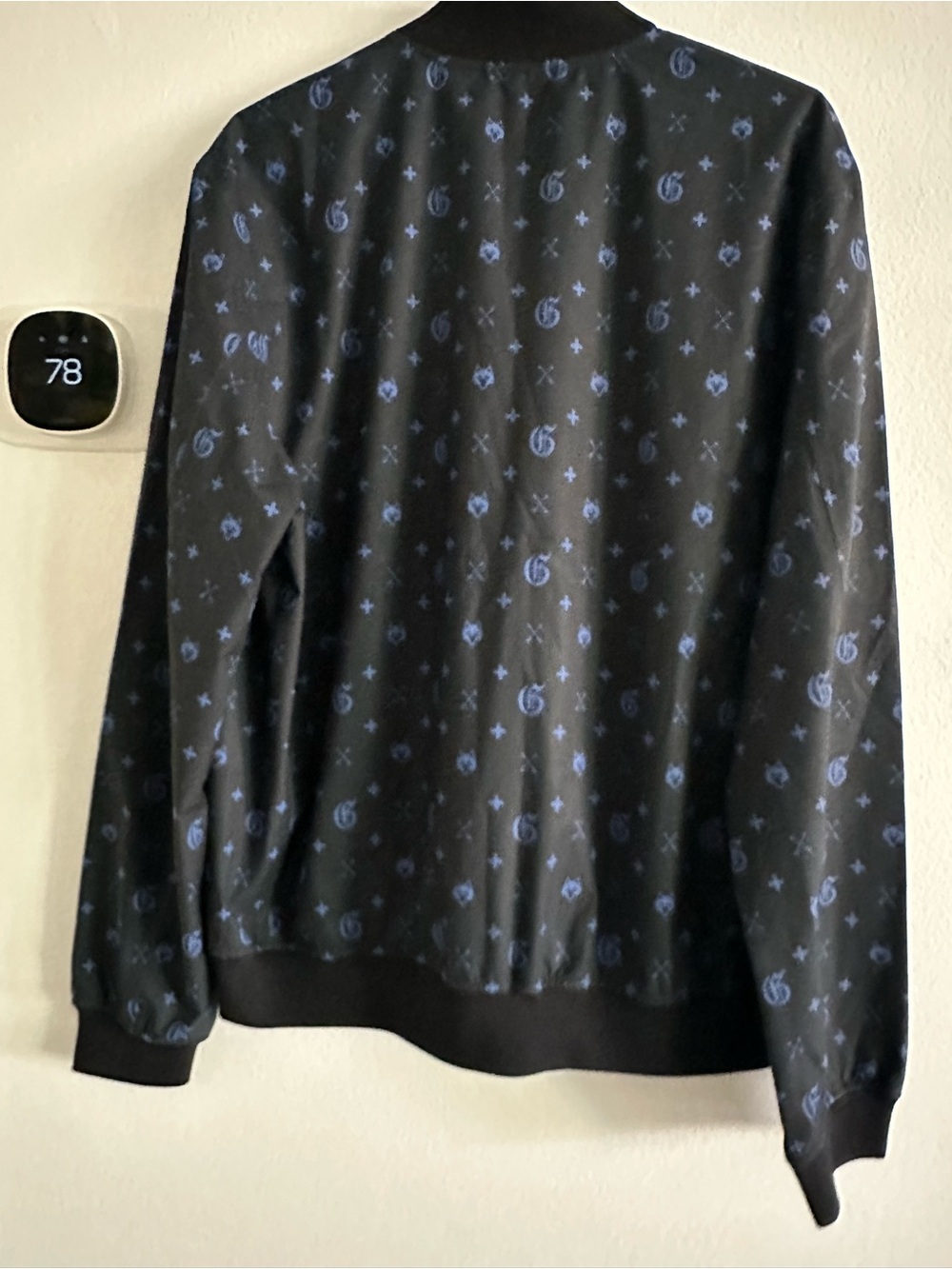 Greyson men Black Bomber Jacket with Blue Dot Pattern Large